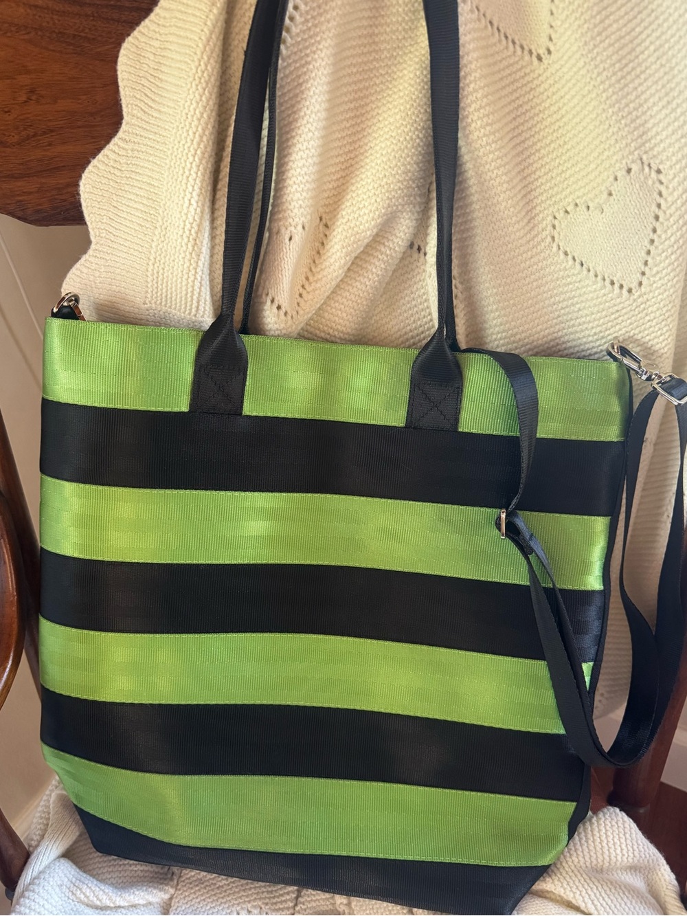 Harveys Witchy Halloween Black & Green Striped Tote Bag